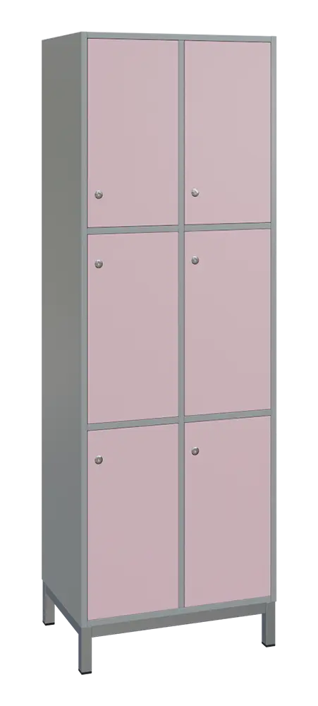 SBS-3322 šatní skříň 6-boxová, 1800x600x400 mm, kovové nohy, korpus šedý, dvířka pastelově růžová